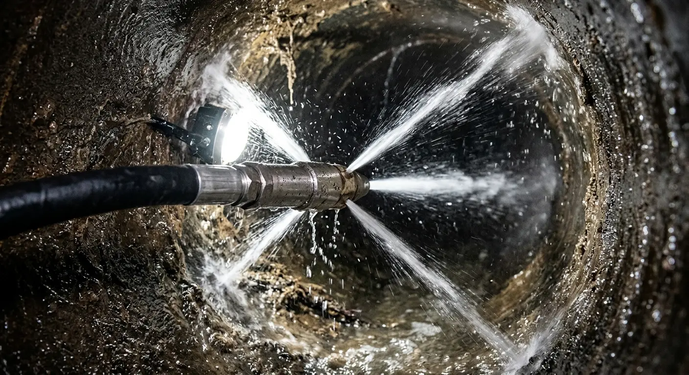 High-pressure hydro jetting nozzle cleaning sewer pipe for Storm Drain Cleaning in Stonegate